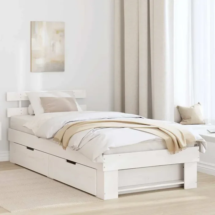 vidaXL with Drawer with Headboard with Storage White 75 x 190 cm Solid pine wood