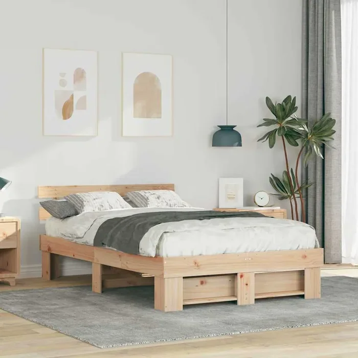 vidaXL with Headboard Brown 120 x 190 cm Solid pine wood