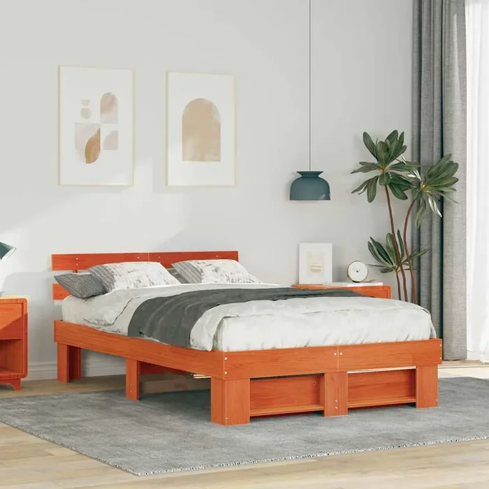 vidaXL with Headboard Wax brown 120 x 190 cm Solid pine wood