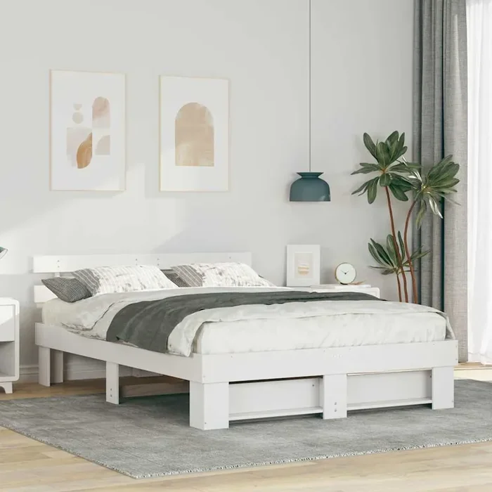 vidaXL with Headboard White 140 x 200 cm Solid pine wood