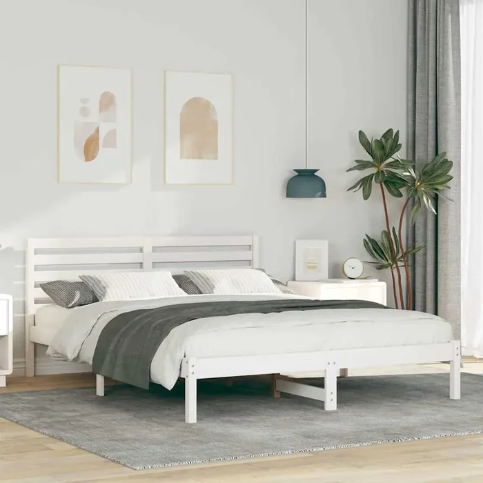 vidaXL with Headboard White 160 x 200 cm Solid pine wood
