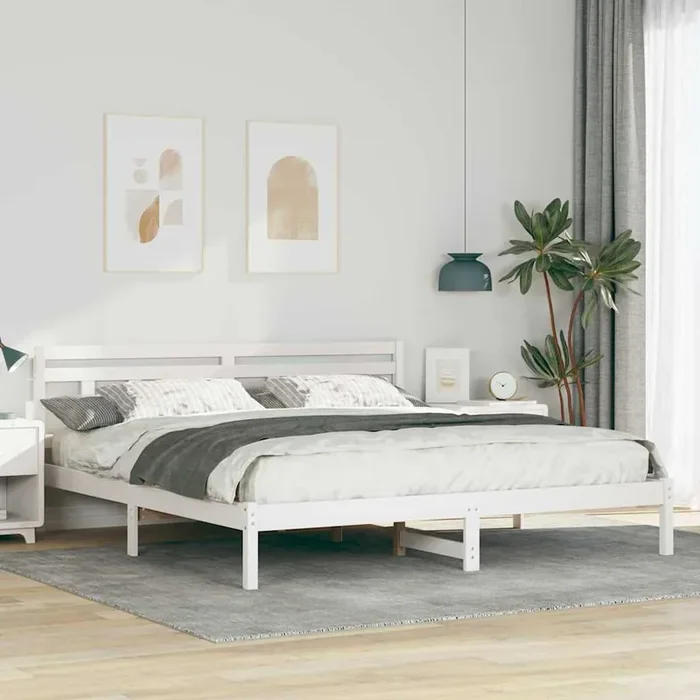 vidaXL with Headboard White 200 x 200 cm Solid pine wood