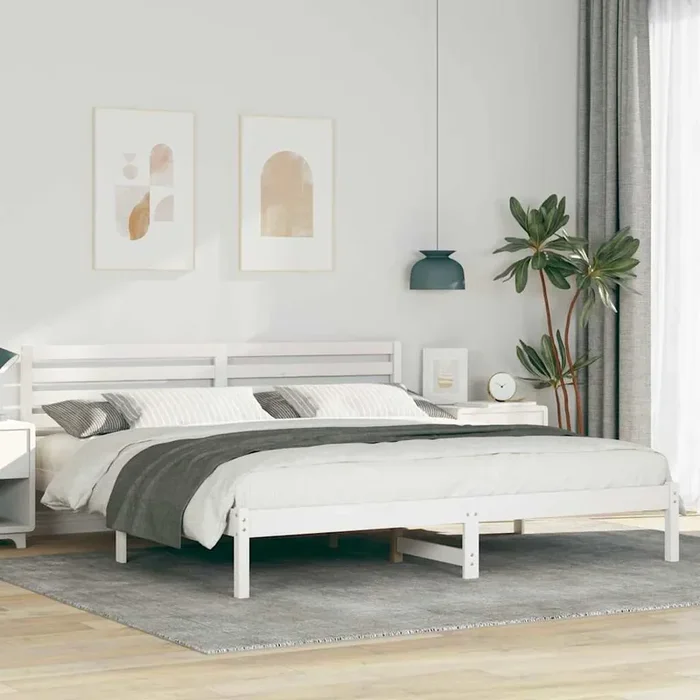 vidaXL with Headboard White 200 x 200 cm Solid pine wood