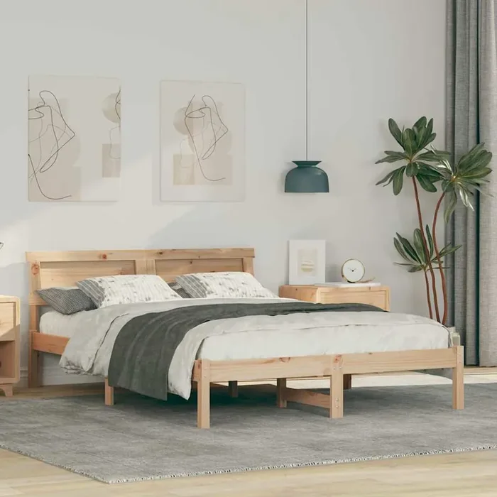 vidaXL with LED Strip Lights with Headboard Brown 135 x 190 cm Pine wood