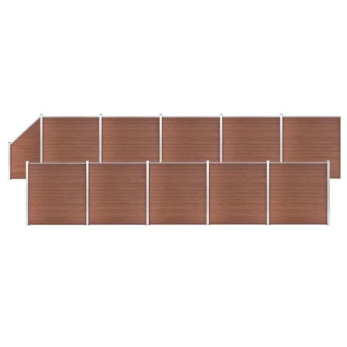 vidaXL WPC Fence Set 10 Square + 1 Slanted 1830×186 cm Brown