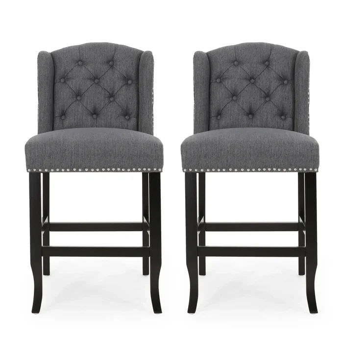 Vienna – Fabric Tufted Counter Stool With Nailhead Accents (Set of 2)