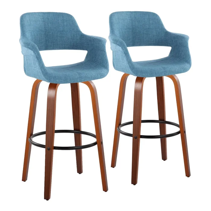 Vintage Flair – Mid Century Modern Fixed Height Barstool With Swivel With Round Footrest (Set of 2)