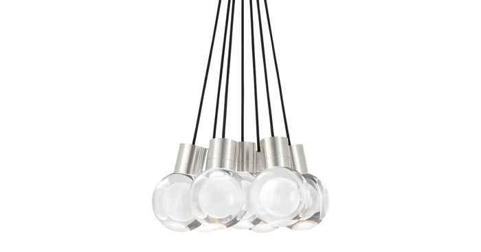 Visual Comfort Mina 7 Light 14″ Wide LED Multi Light Pendant with Gray Cord – Adjustable Color Temperature