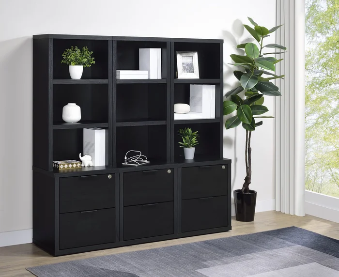 Westpark 3-piece Wall Unit Bookcase Set with USB Black