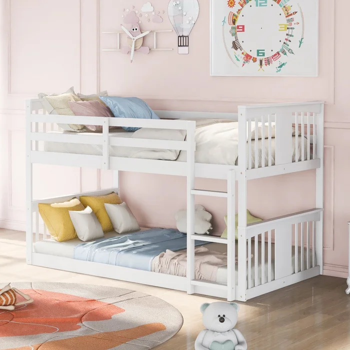 White Classic Twin Over Twin Bunk Bed With Ladder By Homeroots