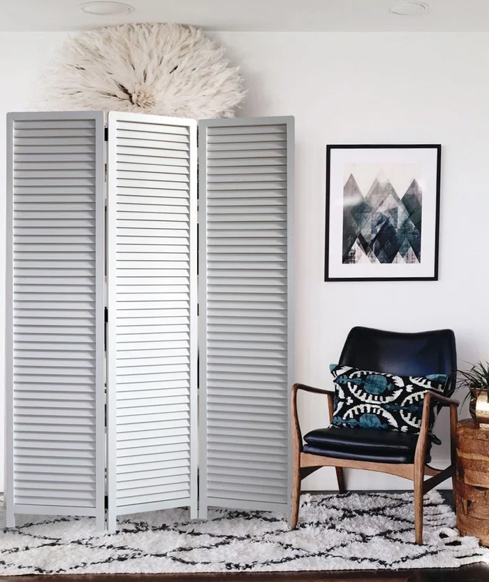 White Louvered Three Panel Room Divider Screen By Homeroots
