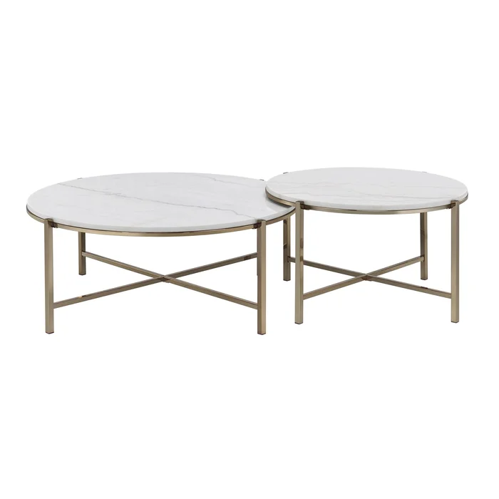 Zaidee – Marble Top Nickel Nesting Table Set – White