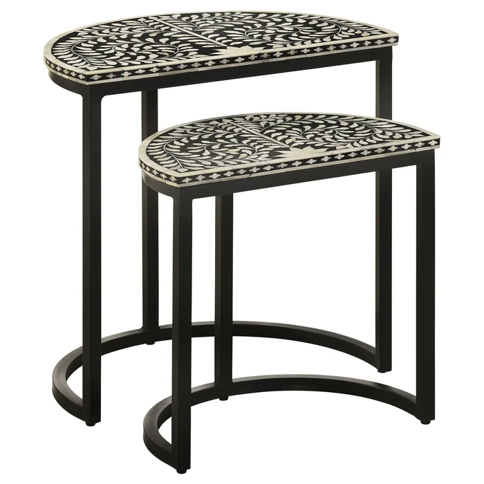 Zakiya Demilune Nesting Table Set Black and White